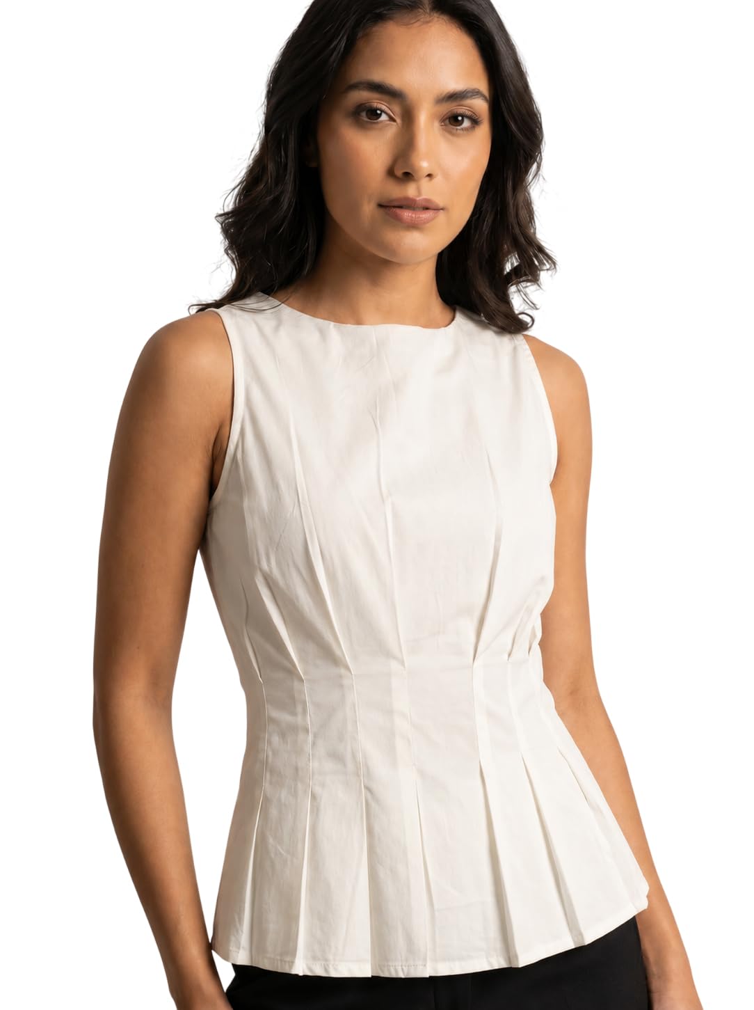 moomaya Women Sleeveless Boat Neck Peplum Office Summer Casual Tops-picture-54