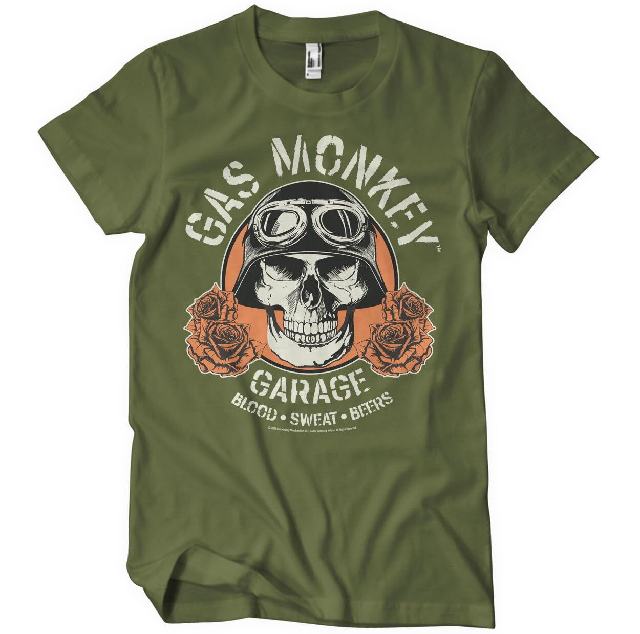 Gas Monkey Garage Men's Olive Officially Licensed Skull T-Shirt (Olive), XX-Large