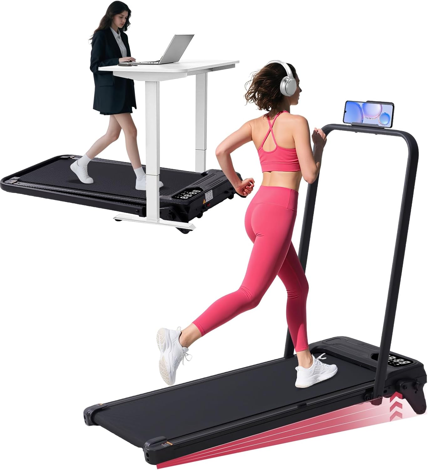 Compact Walking Pad with Handle Bar & Adjustable Incline, 350LB Home Under the Desk Treadmill, 0.6-7.6MPH Portable Small Treadmills for Home Small Spaces, 3.5HP Electric Running Treadmill with Handles