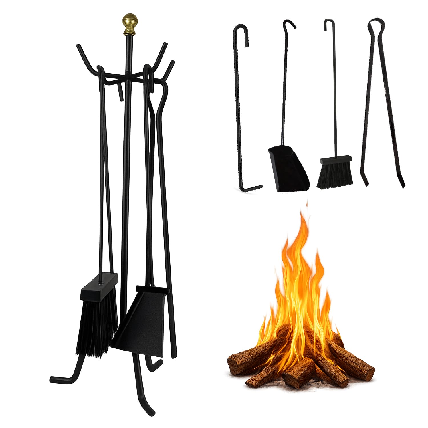 Crisalide® Set Attrezzi Camino in Ferro Battuto, 4 Pezzi - Elegante e Robusto, Strumenti per Caminetti, Pulizia Caminetti (58CM)