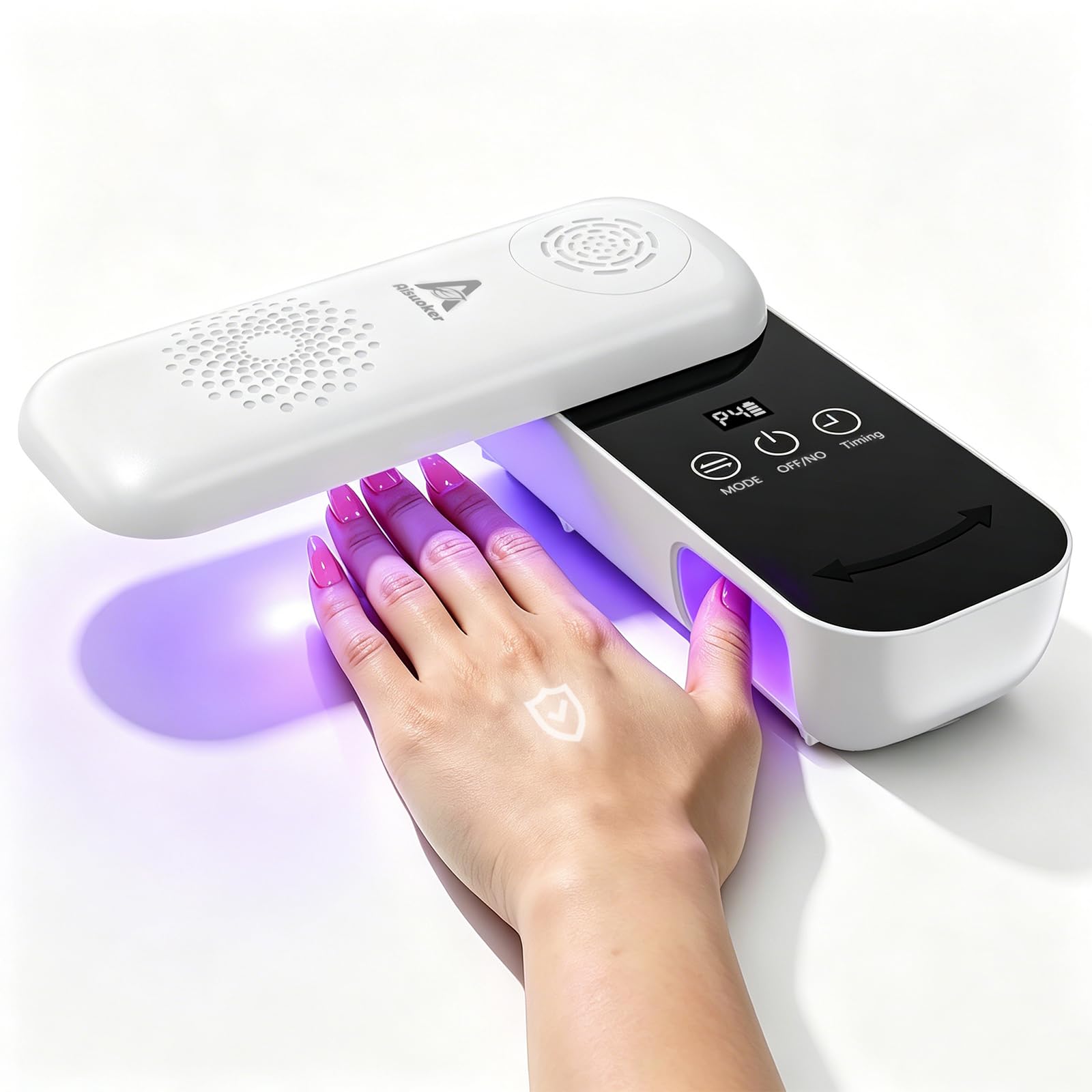 Compact Cordless UV Nail Lamp, 2‑in‑1 Gel Dryer & Nail Care Light with 4 Light Modes, Rotatable Panel & UV Protection Design, Portable LED Nail Light with 4 Modes ＆ Timer for Salon and Home