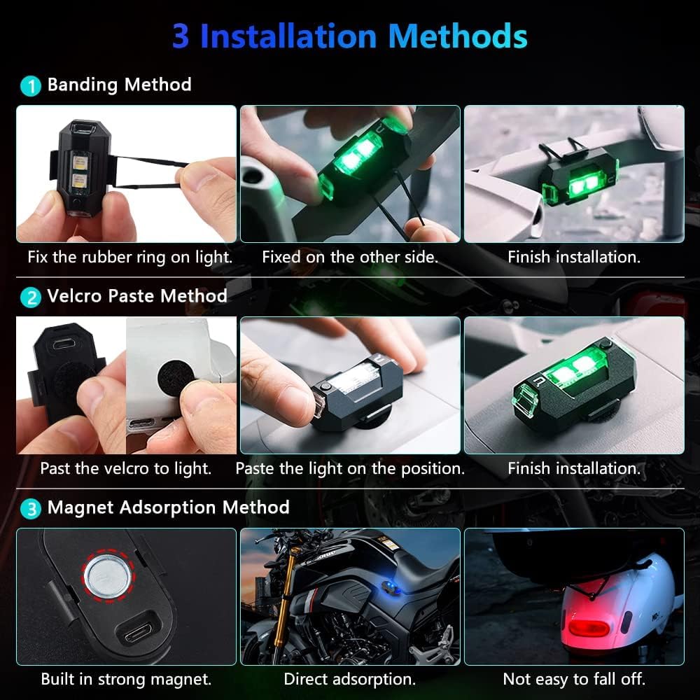 10 Piezas De Luces De Bicicleta Eléctrica Luces Traseras De Bicicleta De Montaña Luces De Advertencia Intermitentes Luces De Motocicleta De Siete Colores Luces De Avión Modificadas