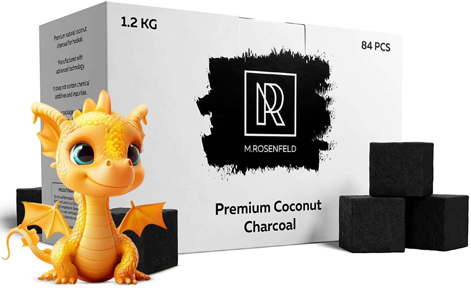 Premium Quality Natural Coconut Shisha Charcoal - 1.2 kg 84 Count 25mm Cube - Long Burning, Smokeless, Low Ash Charcoal - Perfect for Shisha Main Body