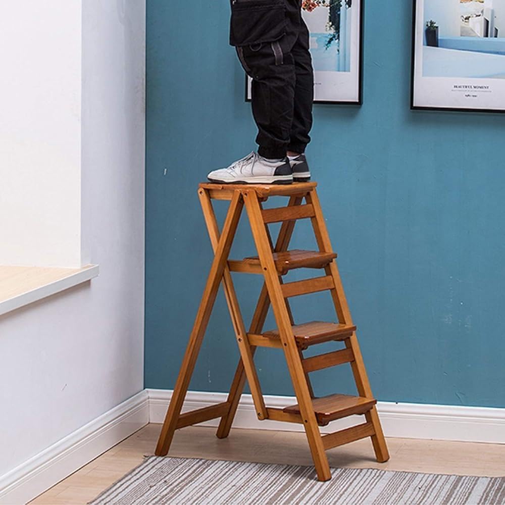 Escabeau pliable en bois massif – Escabeau portable multifonction pour la maison, le bureau et le jardin