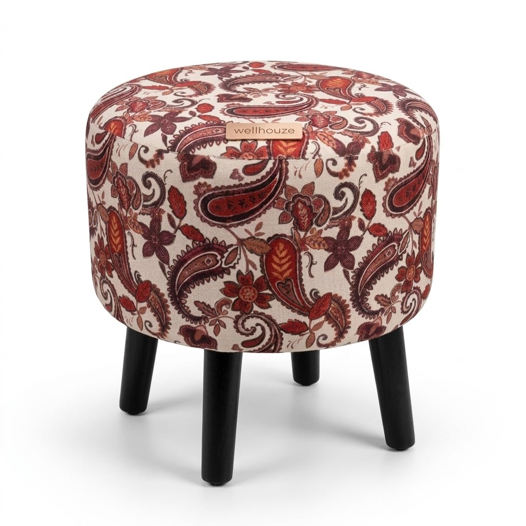 Premium Printed Cotton Ottoman Stool for Living Room Set with 4 Wooden Legs - 15" Height Comfort Pouffes Foot Rest Ottoman Stools - Home Dcor (Design 2)-image-10