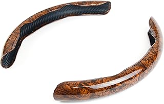 Carbon Fiber Anti-Skid Steering Wheel Cover Protector, 2 Pcs Segmented Steering Wheel, Durable, Easy to Install - Brown