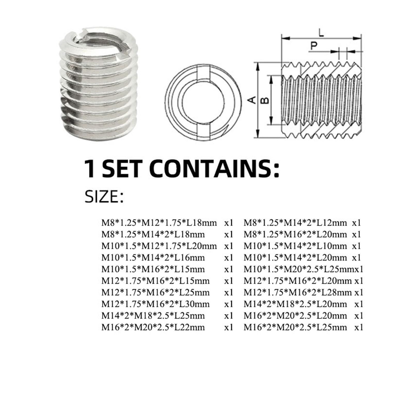 20 teile/satz M8 ~ M16 303 Edelstahl Schlitzmuttern for Innen- und Außenzähne Selbstschneidende Gewindeeinsatzadapter Schraubenmutternhülse
