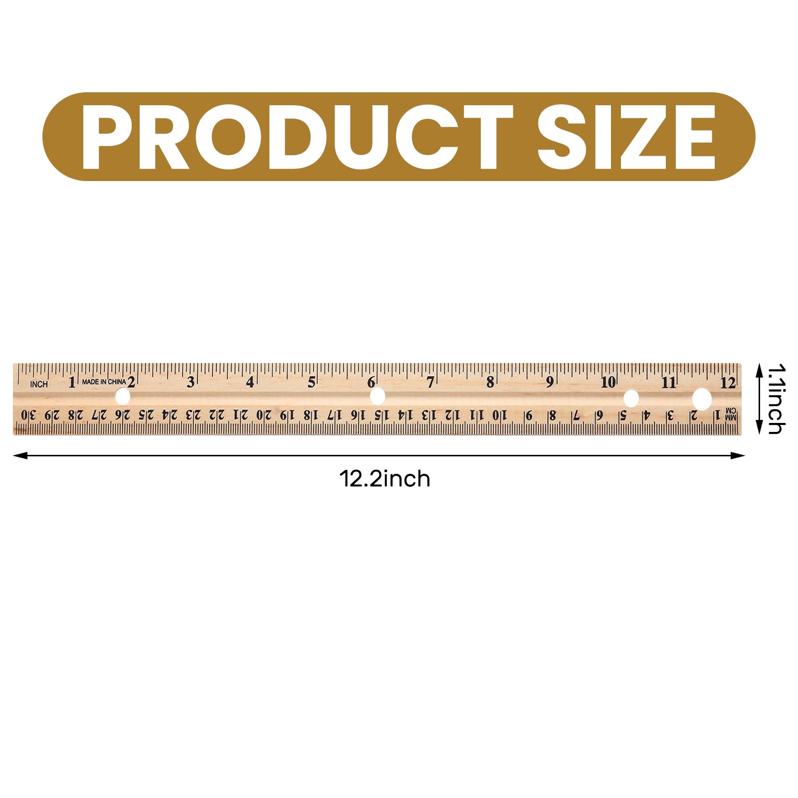 12 Pack 12 Pack Christmas Wooden Ruler Gifts 12 Inch (30cm) Bulk Wood Measuring Ruler Straight Metal Edge with 4 Holes for Teacher School Office Drafting Classroom Supplies, 2 Scale