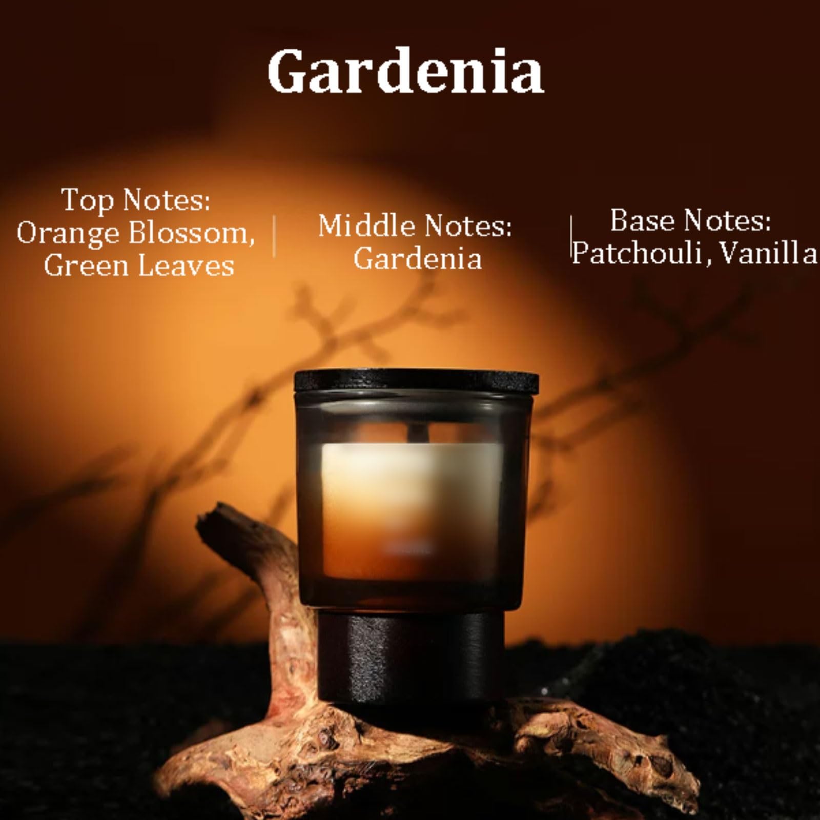 Velas de vidrio y madera hechas con cera de soja y aceites esenciales, vela de aromaterapia reutilizable, de larga duración, perfumadas for el hogar(Gardenia)