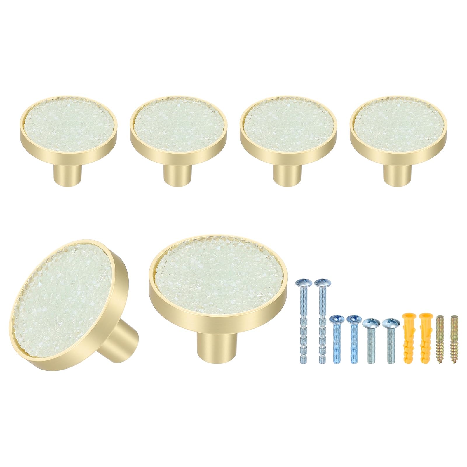 sourcing map 6Pcs Gold Cabinet Knobs, 32mm Decorative Round Knobs Kitchen Cabinet Handles with Screws Drawer Pull Hardware for Cupboard Dresser Wardrobe, Diamond Light Blue