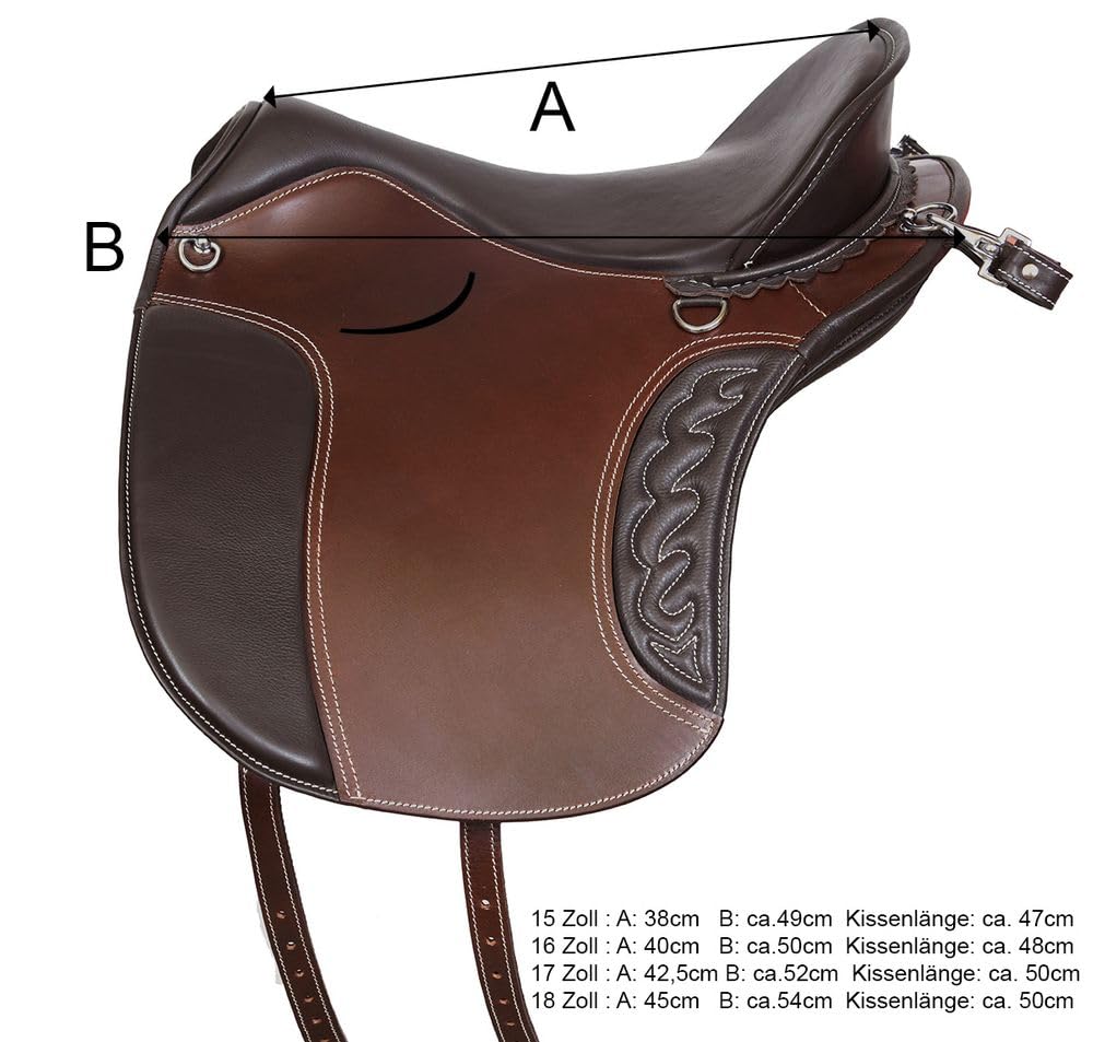 A&M Reitsport Sella da trekking senza alberi 1125 marrone, con cuciture bianche, dimensioni: 16 pollici