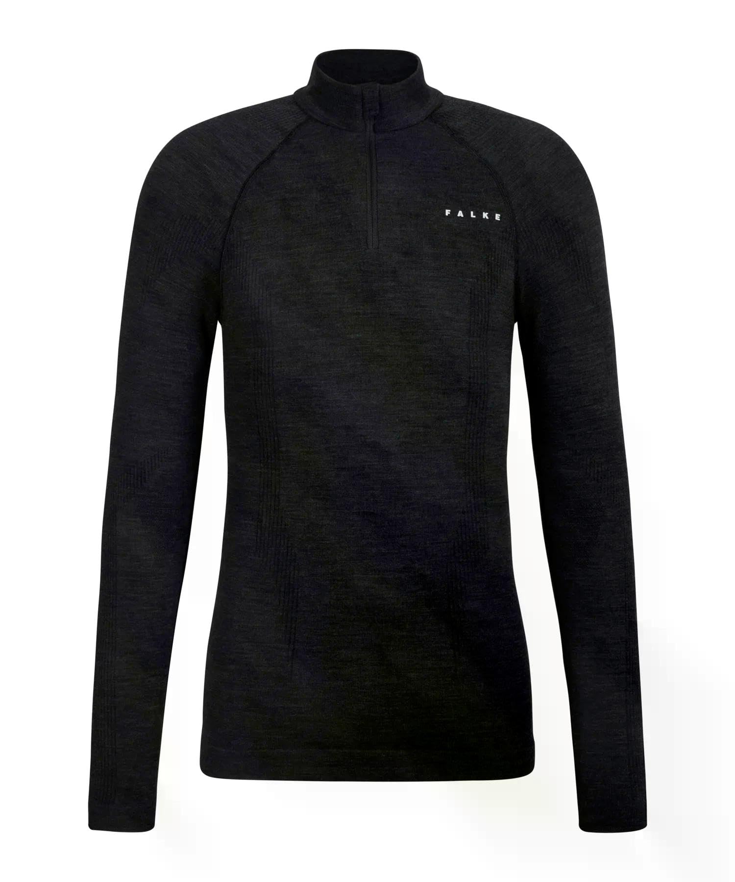 FALKE Mężczyźni Warstwa podstawowa (góra) Wool-Tech High Zip Neck M L/s Sh wełna materiał funkcjonalny szybkoschnące ciepłe 1 Sztuka, Czarny Black 3000, XXL