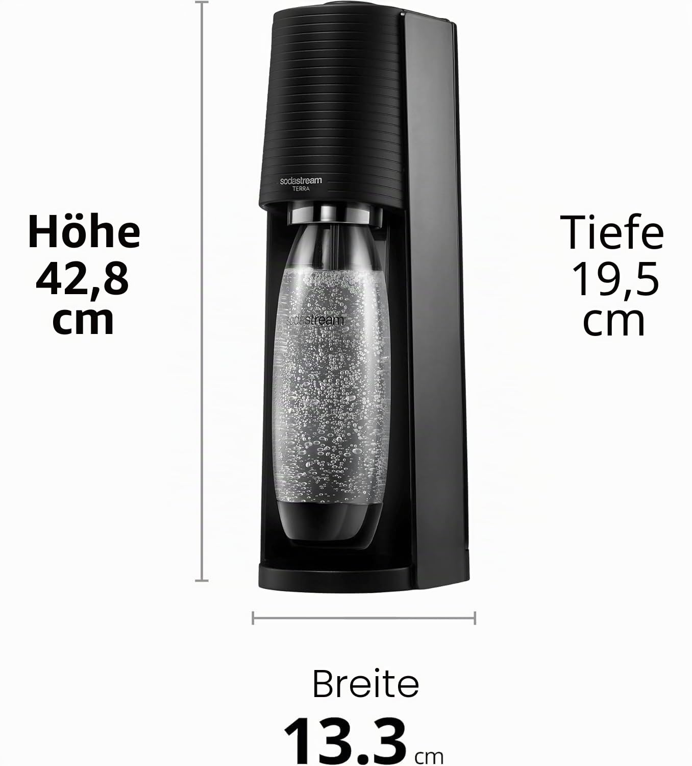 SodaStream - Terra Sparkling Water Maker Starterpaket, Quick Connect CO2-System, inklusive 60L Gasflasche, 1 x 440ml Pepsi Max, BPA-freie 1L Flasche, umweltfreundlich & reduziert Plastikmüll, schwarz