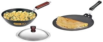 Hawkins - L21 Futura L 21 Hard Anodised Flat Bottom Deep-Fry Pan with Steel Lid, 2.5 litres & Hawkins Futura Nonstick Aluminium Dosa Tawa, 30Cm, Black