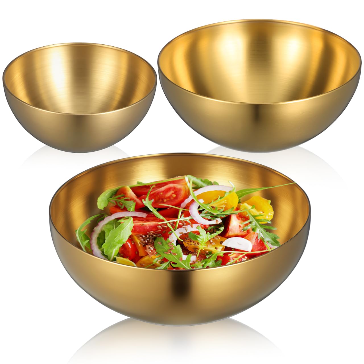 Rührschüssel, Salatschüssel, Müslischalen, Küchenutensilien, Salatschüssel Set Edelstahl 3-Teilig Goldene Küchenschüssel Für Salat Obst Rührschüssel Servierschale Vielseitig Für Bbq Kalte Nudeln