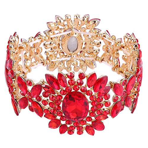 EVER FAITH Women's Austrian Crystal Bridal Flower Elastic Stretch Bracelet