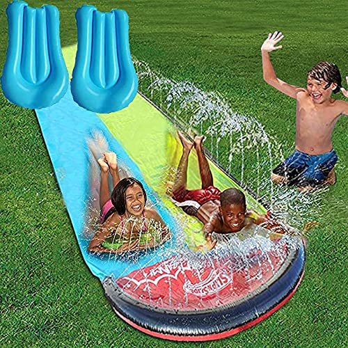 Water Slip Water Slide for Kid Adults 15FT Racing Lanes and Splash Pool,Outdoor Water Toys Colorful Slip Slide Play with Plash Sprinkler Garden Backyard Giant Racing Water Slide with Spray Splash Pool