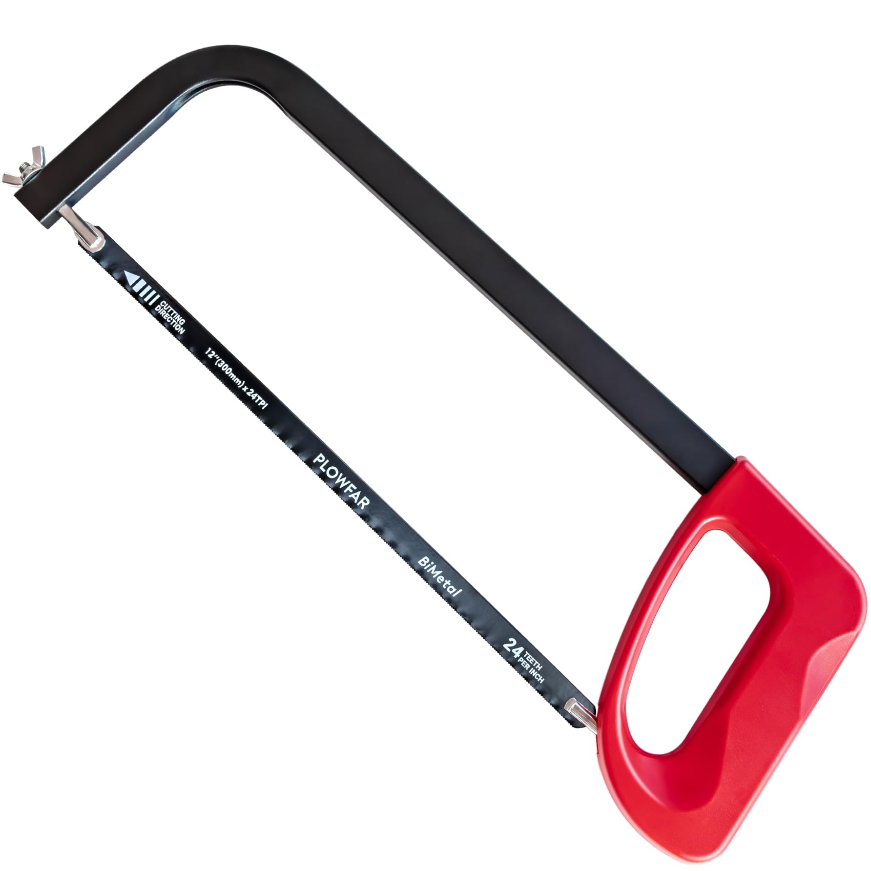 PLOWFAR 300mm High-Tension Hacksaw Frame with 24 TPI Bi-Metal Blade, Suitable for Metal, Wood, PVC, Carpentry