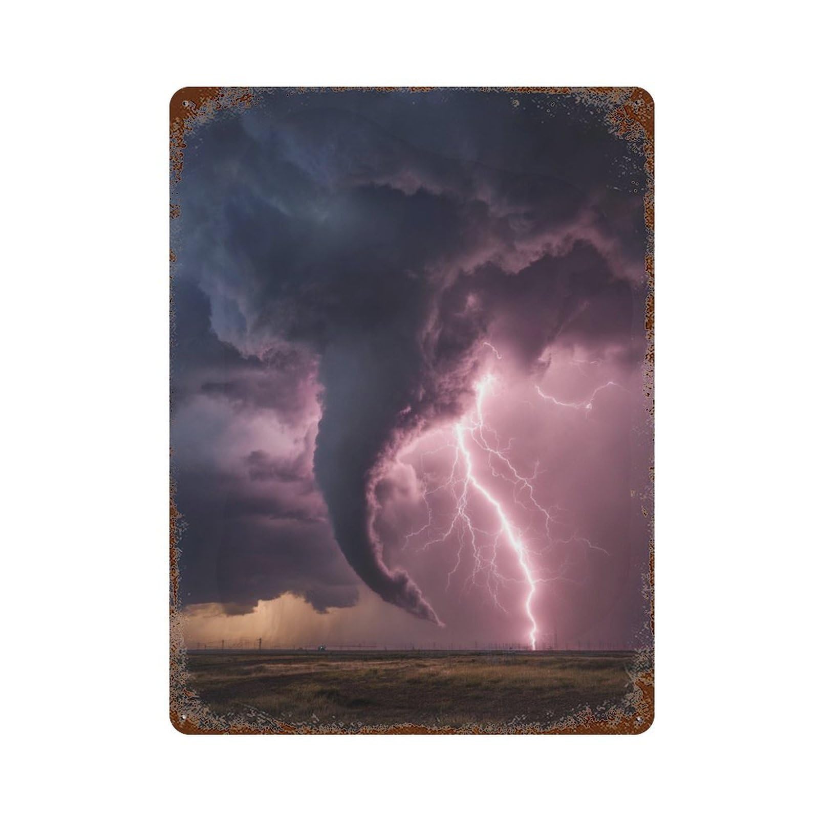 Garage Style Tornado with Lightning Strikes Distressed Metal Wall Sign 15.7"x11.8", Rustic Home Decor for Bar And Workshop