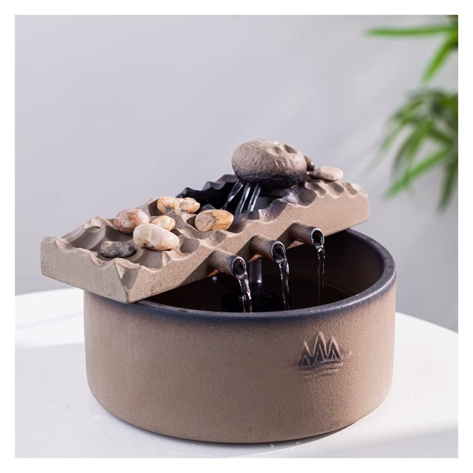 Fontana Da Tavolo Con Vaso Cascata - Decorazione Interni Con Pompa Acqua, Marrone Scuro - Foto 4