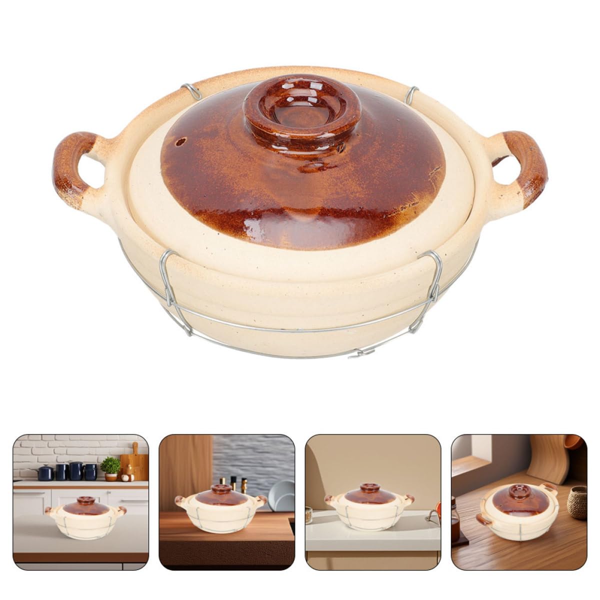 Beavorty Cazuela Redonda de Barro 0,5L Tapa y Mango, Olla para Estofados y Sopa, Juego de 2 Piezas para Cocinar Porciones Individuales en Hogar