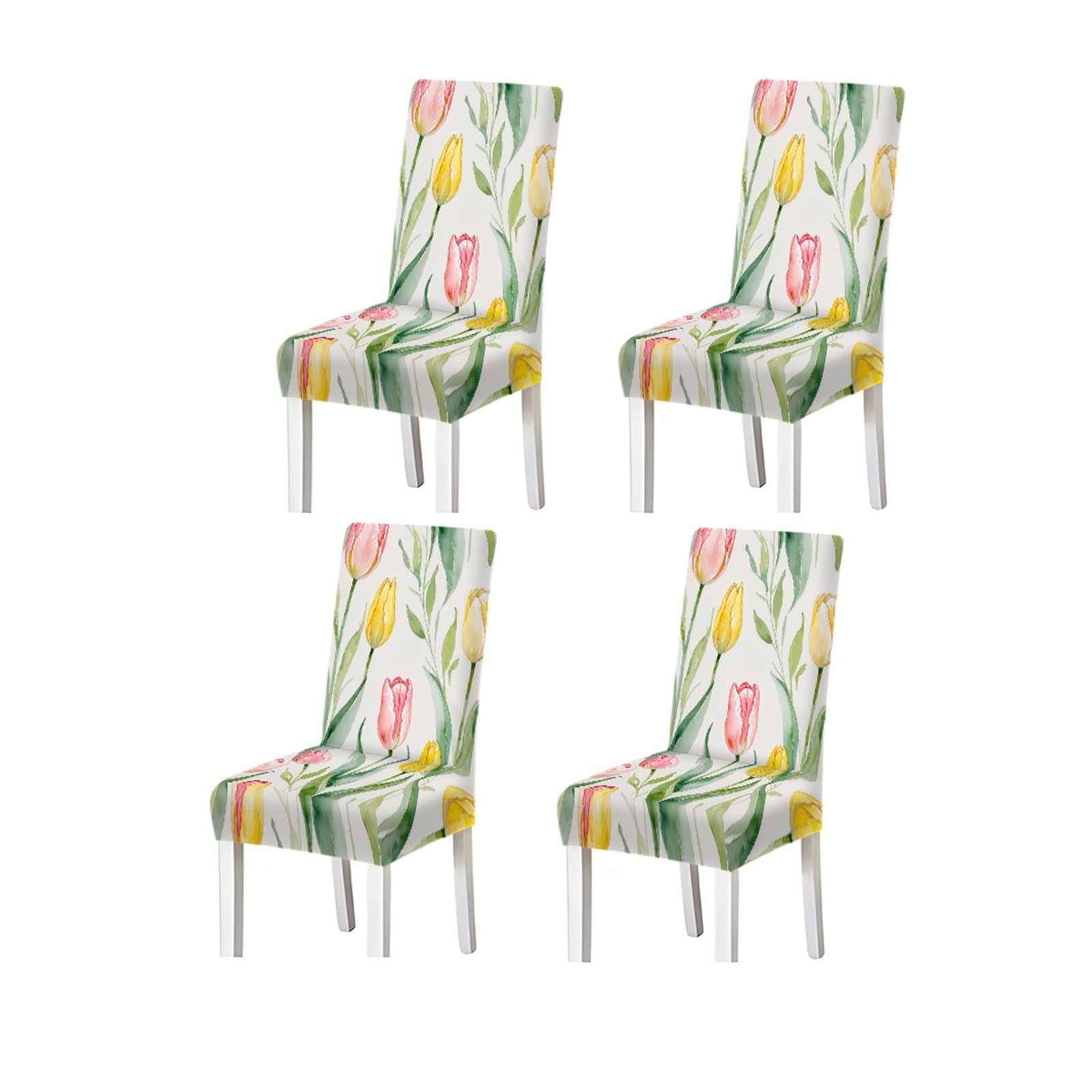 KXUAUV Watercolor Pink Yellow Tulip Floral Print Dining Chair Covers, Stretch Slipcovers For Kitchen Dining Room Spring, 2/4/6PCS Seat Protectors for Restaurant Hotel Party(4PCSChair cover)