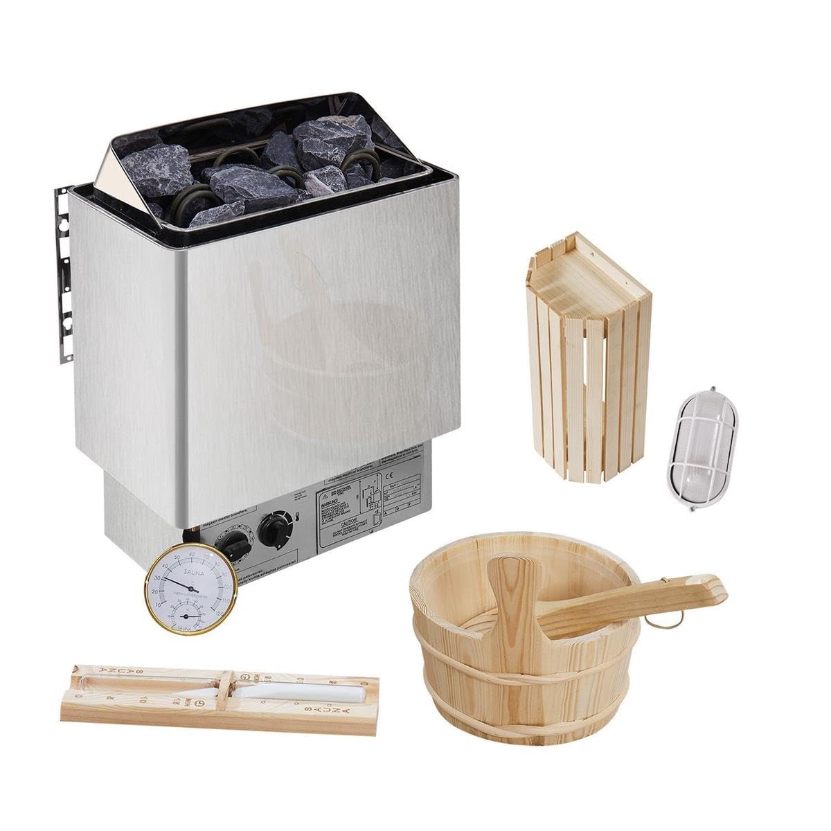 Outdoor Sauna Fasssauna Speyer aus Fichtenholz – Saunafass Komplettset mit Saunaofen, LED Beleuchtung & Zubehör – Gartensauna (M - 120x191)