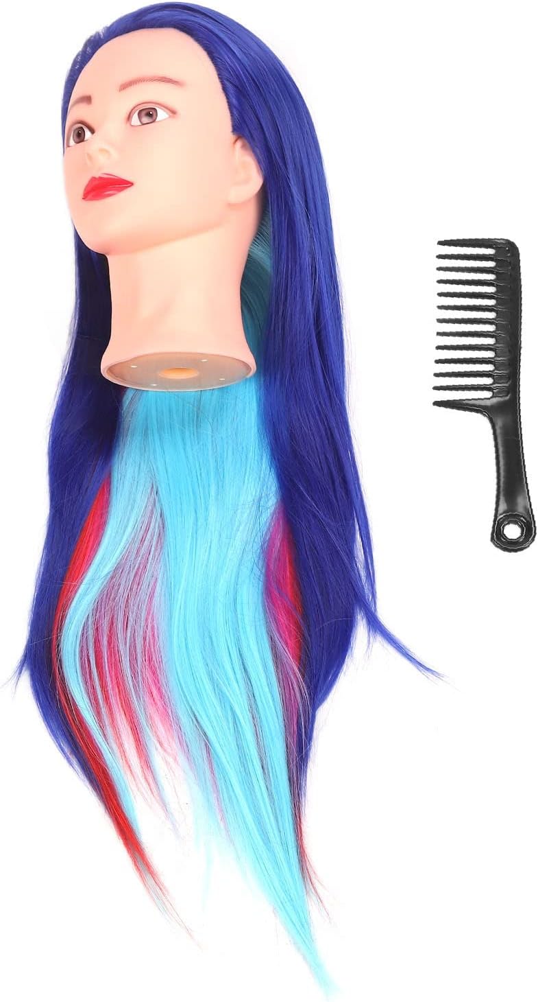 Mannequin Training Head with Long Color Hair for Hairdressing Practice and Wig Display High Temperature Fiber Mannequin Doll for Styling Ironing Dyeing