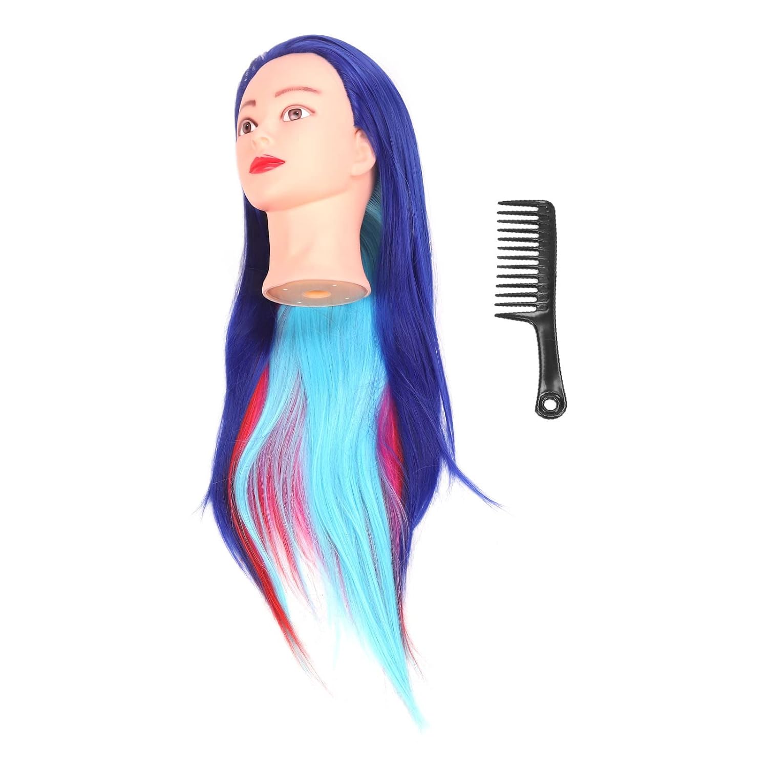 Long Color Hair Training Head, Hairdressing Practice Mannequin Doll with Life Like Scalp, High Temperature Fiber Wig for Cutting Dyeing Styling, Includes Comb for Beauty Students