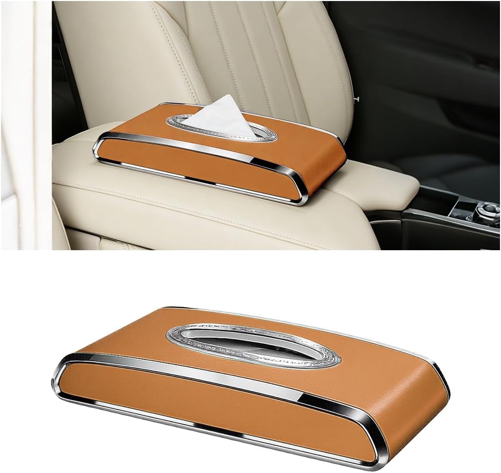Car Tissue Holder, Multi-Functional Vehicle Armrest Box Napkin Case, Portable Automotive Interior Napkin Holder Mount Organizer, Universal for SUV RV Truck (Orange)