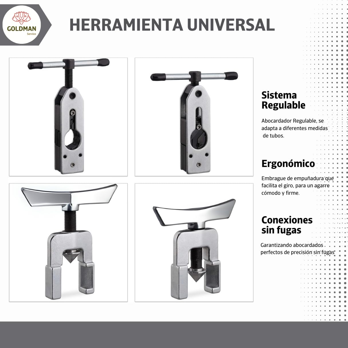 GOLDMAN SERVICE - Abocardador Regulable para Tubos de Cobre de Aire Acondicionado Profesional - Abocinador Expansor Excéntrico Ajustable - Herramienta Fontanería 3/16"-5/8" (5-16 mm)