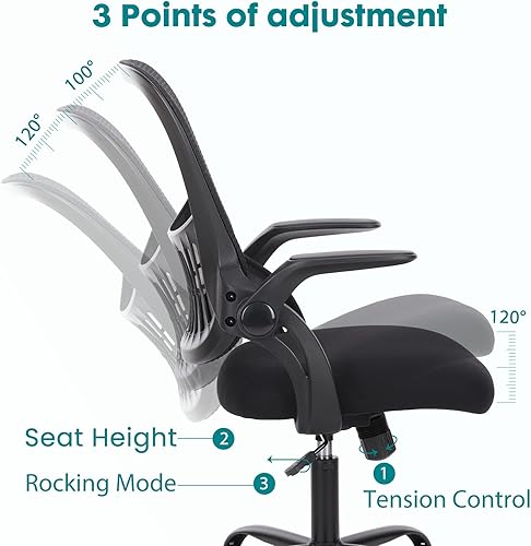 Miniatura 5 de Sillas ergonómicas de escritorio de oficina en casa, silla de computadora de malla ajustable en altura con soporte lumbar y brazos abatibles, color