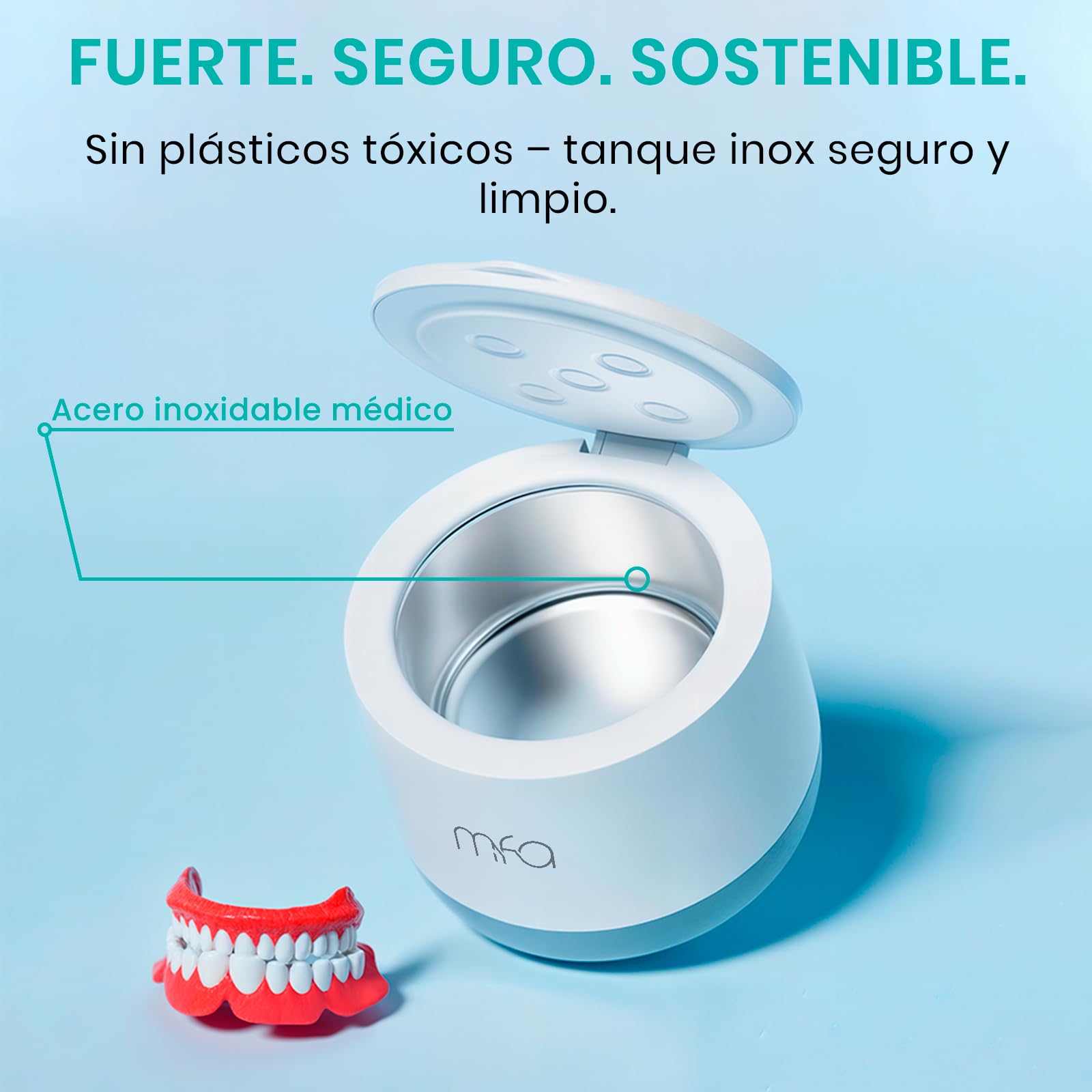 mfa | Limpiador ultrasónico para prótesis dentales, ortodoncia, férulas, retenedores, alineadores, dentaduras, joyas, aparatos dentales | Ultrasonic Dental Cleaner