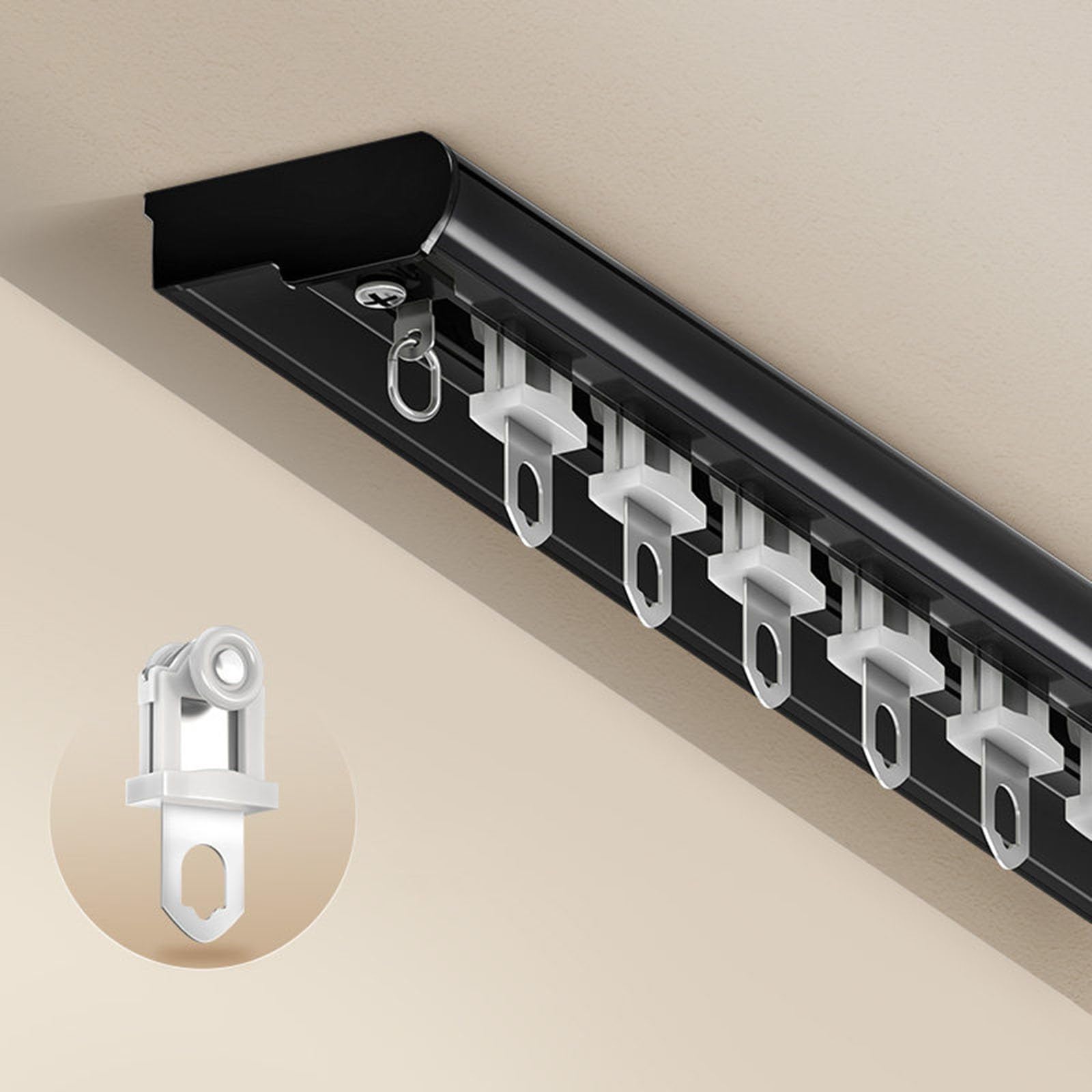Silent Curtain Track Ceiling Mount, 2/3/4/5/6 M Long Room Divider Rail for Inward Opening Window, Aluminum Partition Rod Set with Screw Fittings(Black,1m/3.2ft/39.4in)