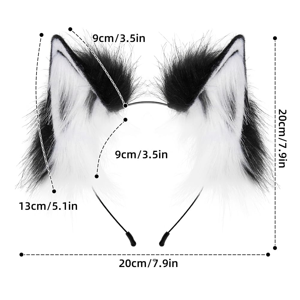 QinRuan Fox Cat Long Fur Ears Hair Headwear Wolf Animal Anime Halloween Cosplay Costume