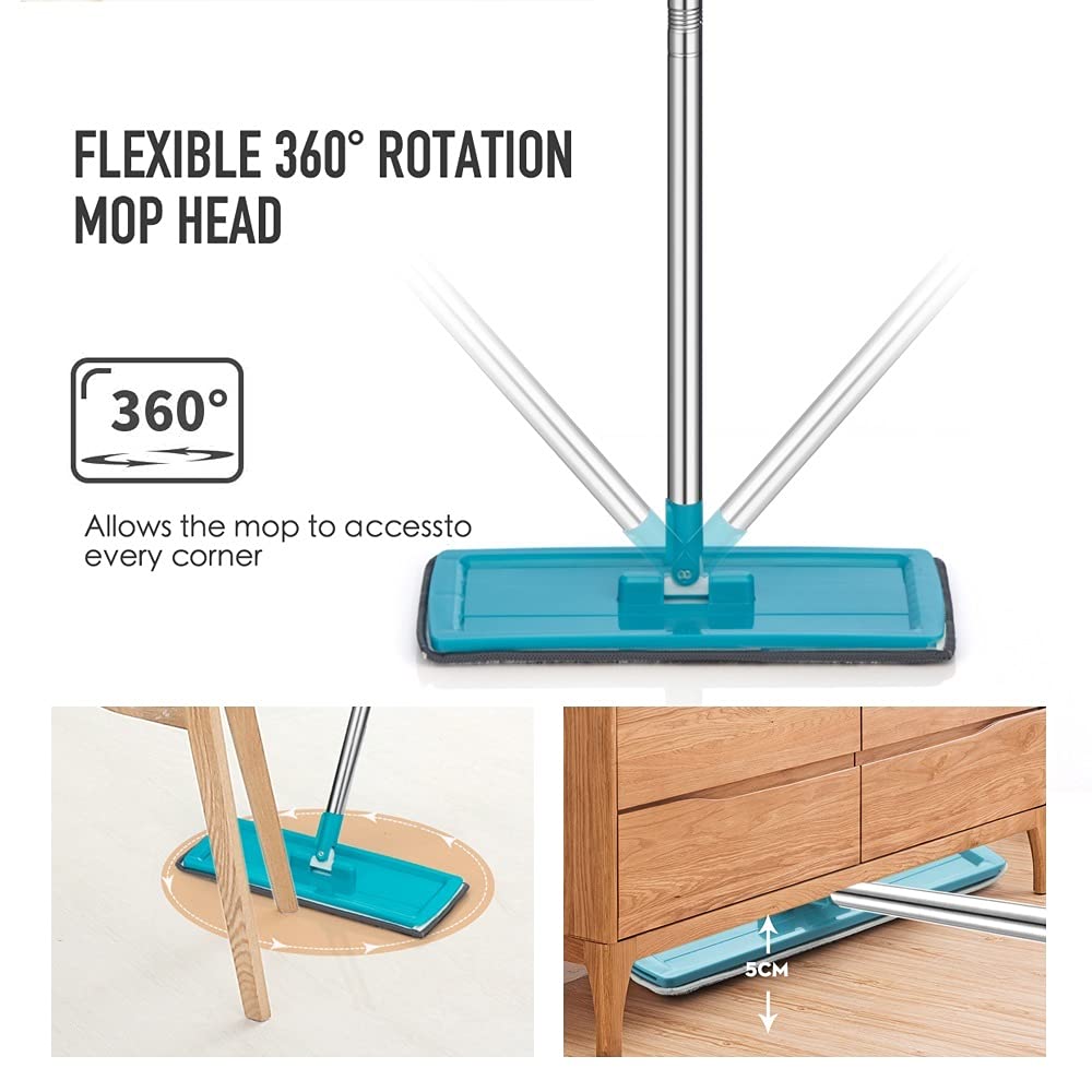 fregona Mop Squeeze Plana y Cubo escurridor de la fregona Plana Conjunto mopa de Microfibra Pad seco y húmedo de Madera compuesta Ceramic Tile mop (Color : DR-BHW23)