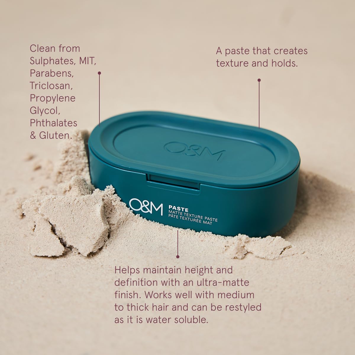 O&M Paste (100 g) – Matte Texturpaste für flexiblen Halt & Definition – Styling-Creme für natürliche Looks – Ohne Sulfate, Parabene & Silikone – PETA-zertifiziert, vegan, hergestellt in Australien