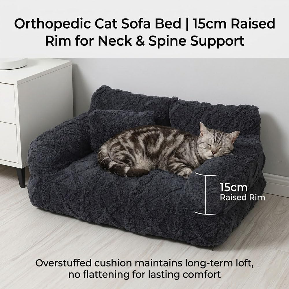 Plush Calming Pet Sofa Bed with Soft Warming Washable Fluffy Cover, Deluxe Pet Couch for Dogs and Cats, Joint-Relief Orthopedic Puppy Bed for Deep Sleep and Anxiety Relief (Brown,Medium)