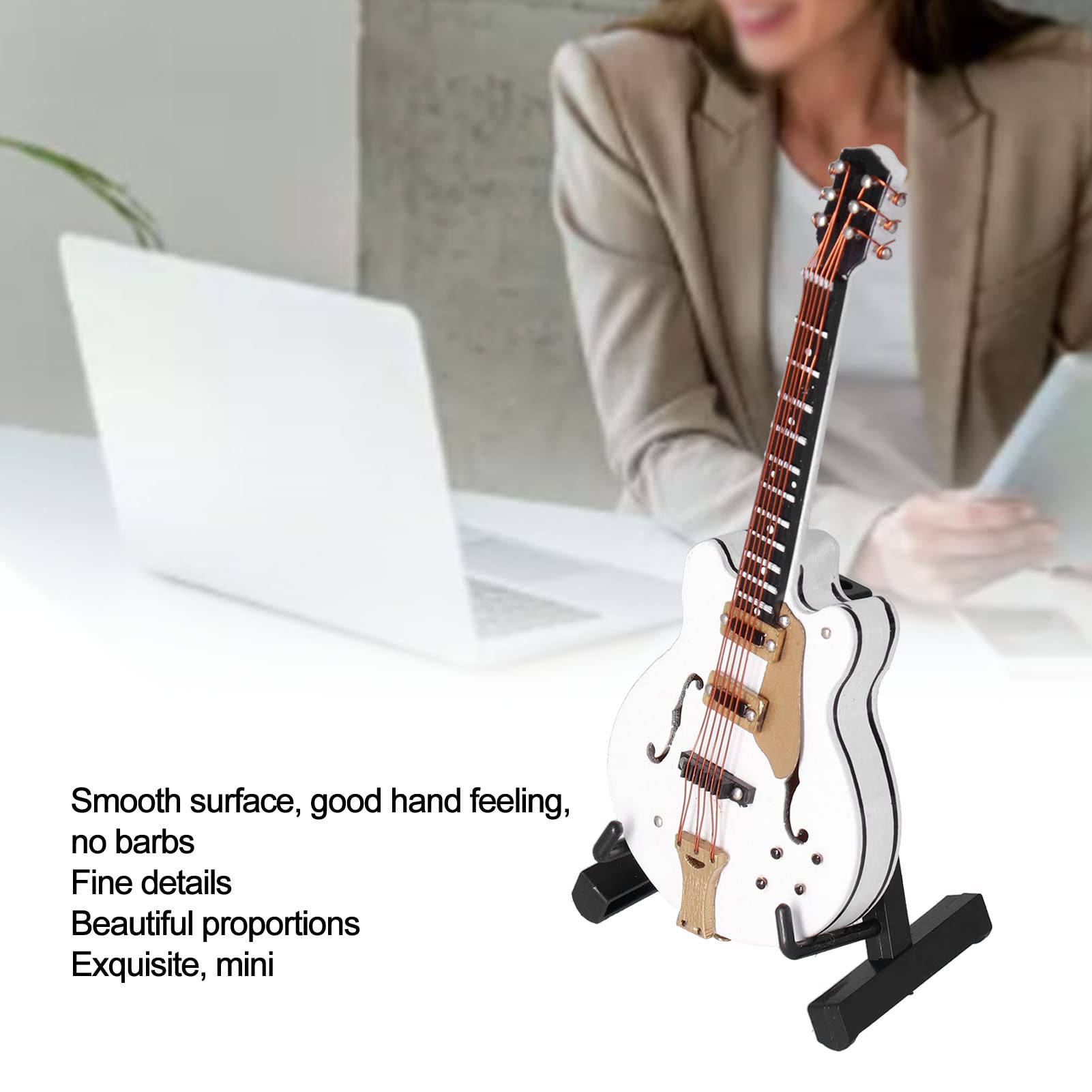 Hapivida Mini Guitar Model, Handcrafted Miniature Guitar with Stand and Case, Classic Collectible Toy for Home Office Decoration - Image 4