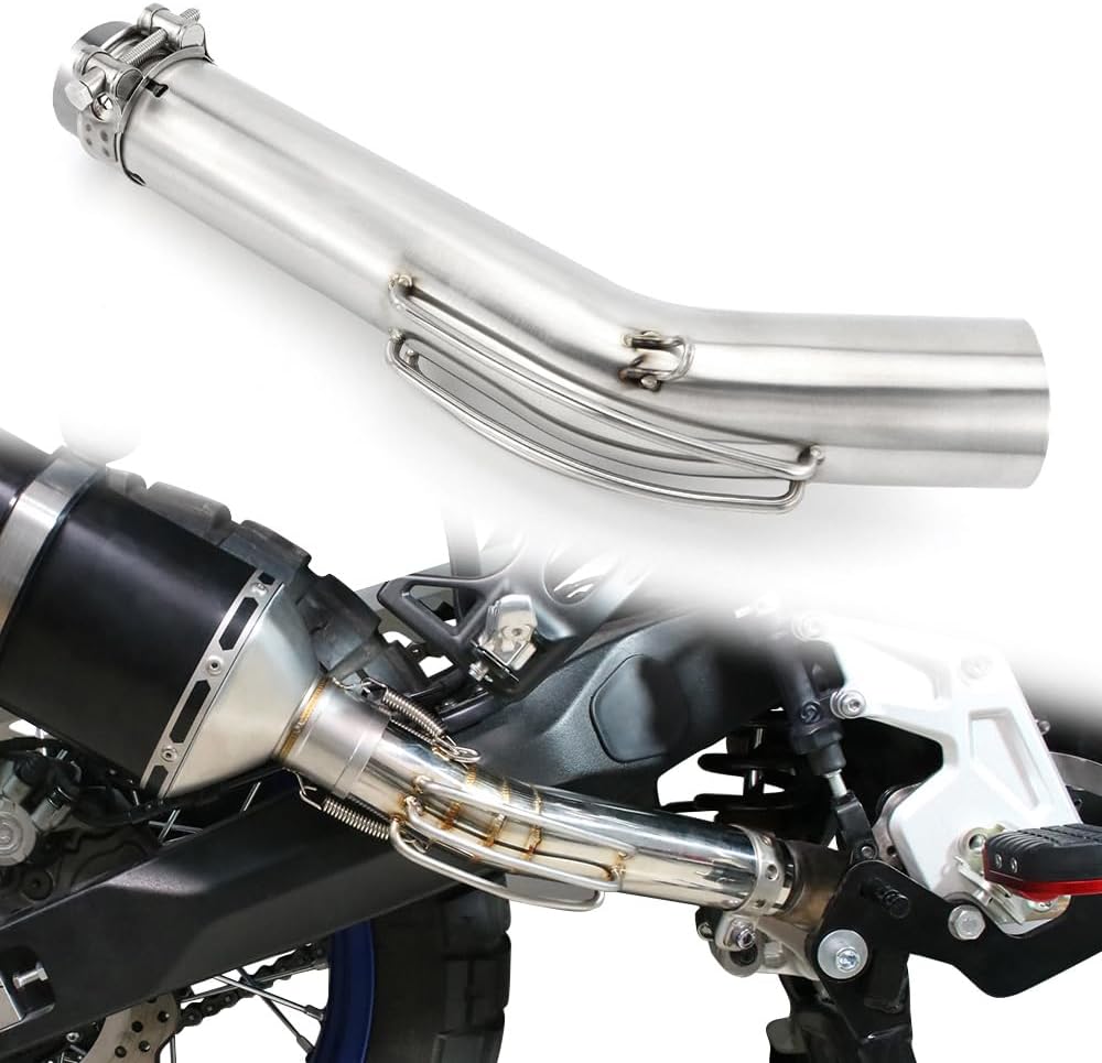 Motorcycle Exhaust Middle Pipe, Stainless Steel Exhaust Muffler Mid Link Pipe Compatible with Tenere 700 XTZ690 2019-2025