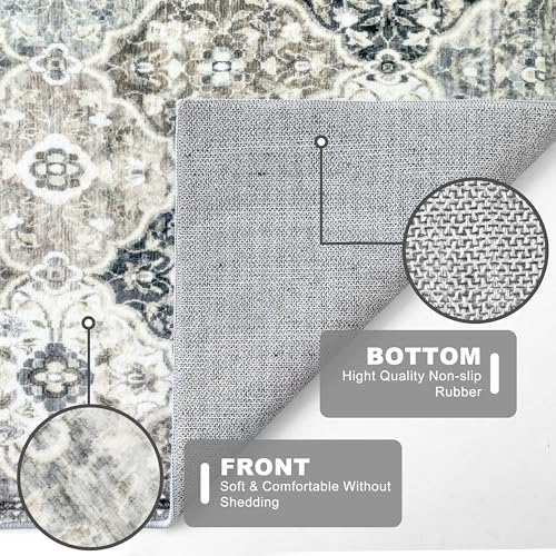 KILOCOCO 2x3 Area Rug, Moroccan Super Soft Entryway Rugs Indoor Vintage Washable Rug Non-Slip Indoor Door Mat, Accent Print Faux Wool Throw Rug for Kitchen Bedroom Entrance, Greenish Gray Beige