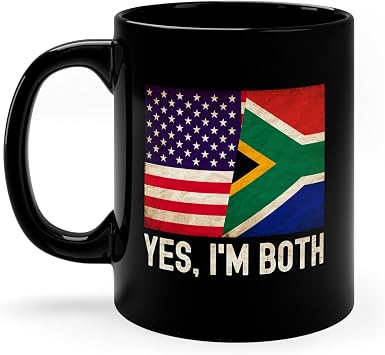 South African American Dual Citizen Black Cup, Funny South Africa Flag Coffee Mug Gifts, Yes Im Both of Them USA