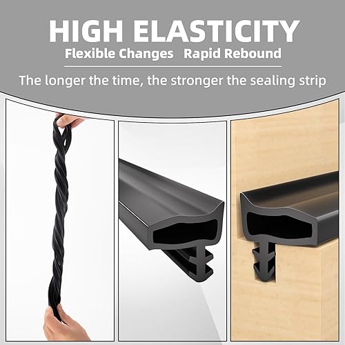 Miniatura 5 de Vannesse Burlete de sellado de puerta de 19.7 pies, burlete de goma para marco de puerta, burlete para instalación de ranuras de tarjetas de