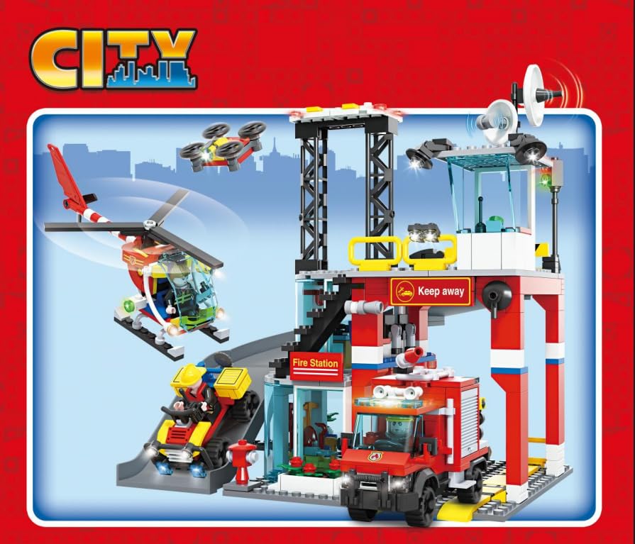 Image of SKY LINE OCEAN Fire Station Slider Building Block Set, 651+ PCS City Fire Rescue Playset with Action Slider Feature, Fire Truck & Accessories, STEM Construction Toy | 5 Year Structural Warranty