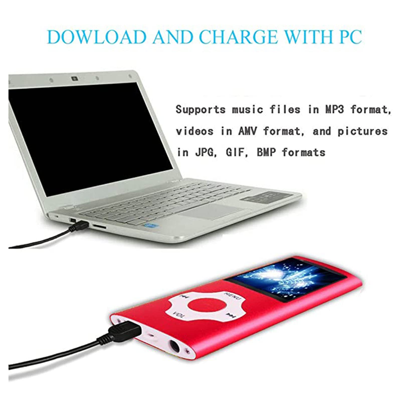 Odtwarzacz MP3 MP4, karta Micro SD TF Smukły klasyczny cyfrowy ekran LCD 1,8 '' Mini port USB z radiem FM, nagrywaniem głosu,Orange,32GB
