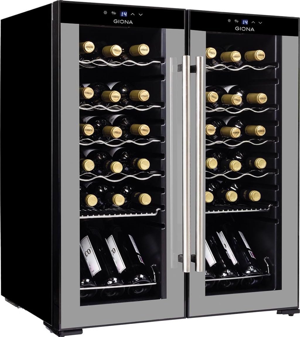 GIONA Cave à vin 2 températures CVG36CF2T – 36 bouteilles, double zone, froid ventilé, noir, serrure