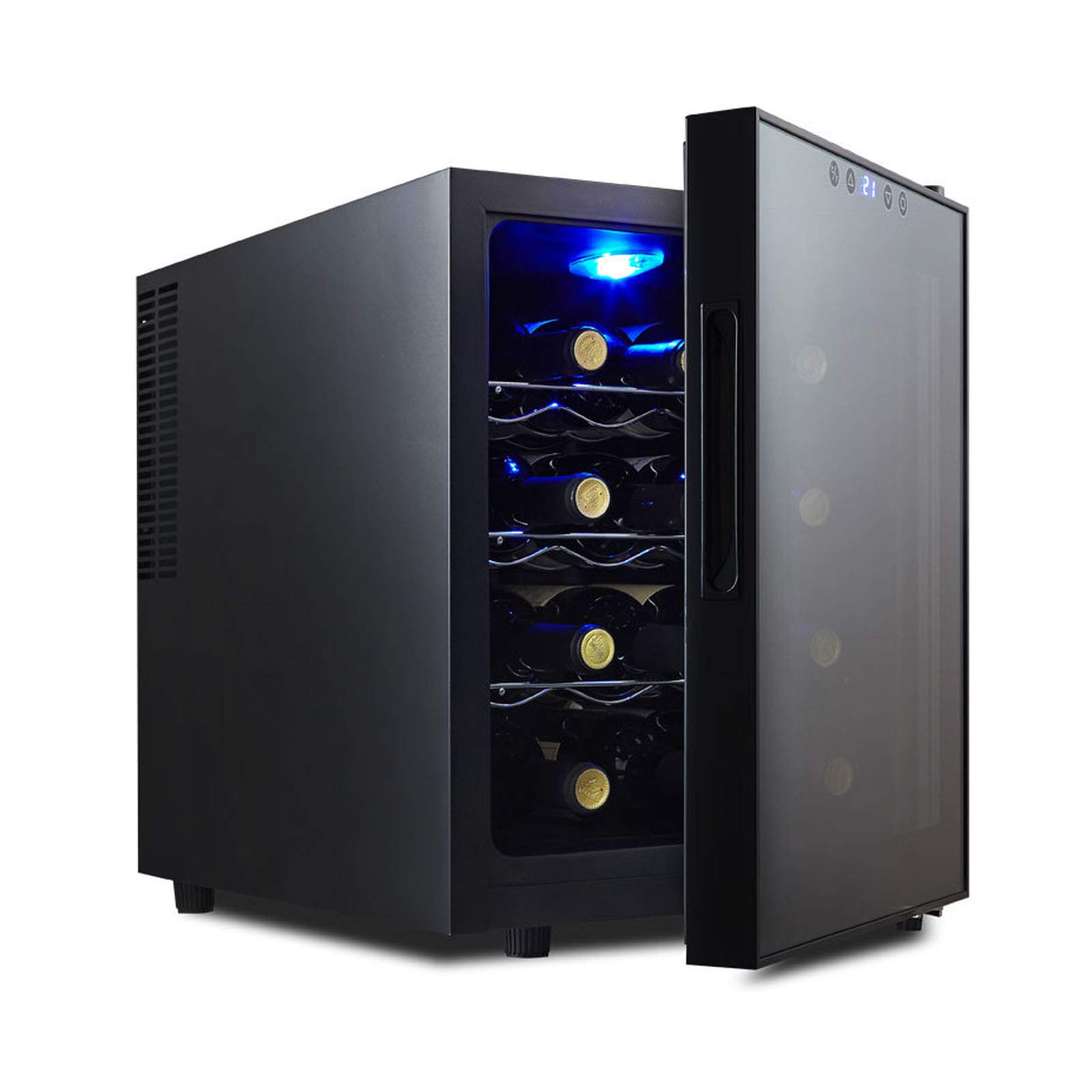 MINGDIAN Enfriador termoeléctrico con Controles Digitales de Temperatura, Capacidad para 6 Botellas, Bodega con Puerta de Vidrio Aislante de Doble Hoja, Negro
