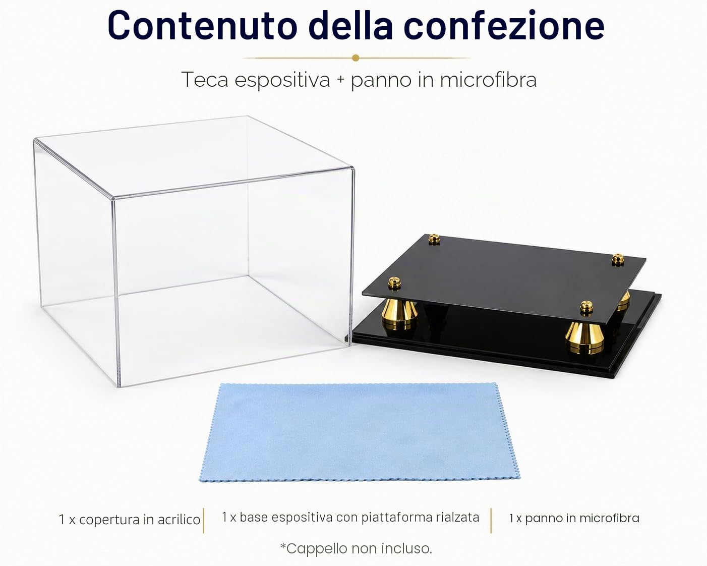 Katai Espositore per cappelli in acrilico, trasparente, resistente ai raggi UV, per berretti da baseball, calcio e softball, da collezione, con panno in microfibra