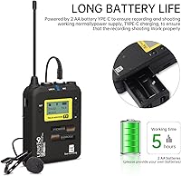 Vista 3 de LENSGO LWM-328C - Sistema de micrófono inalámbrico Lavalier de 99 canales, UHF, micrófono de solapa inalámbrico profesional omnidireccional