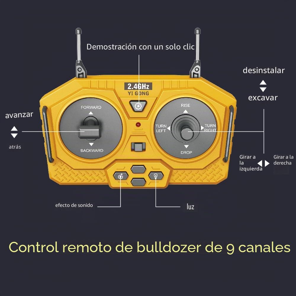 X-Verse Bulldozer control remoto juguete, vehículo de construcción de control remoto para niños, bulldozer RC con efectos de luz y sonido